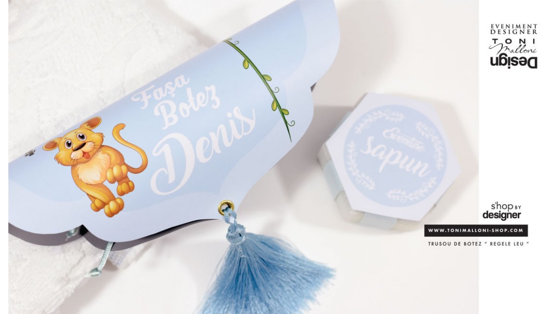 Trusou de botez cu broderie personalizata pentru baieti, Regele leu 14